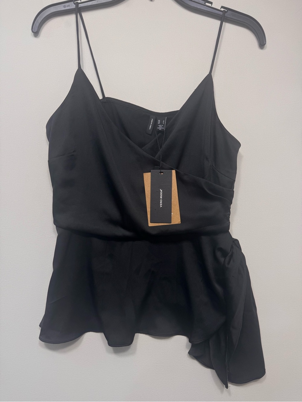 Vero Moda Black Strappy Wrap Top with a High-Low Hem.
